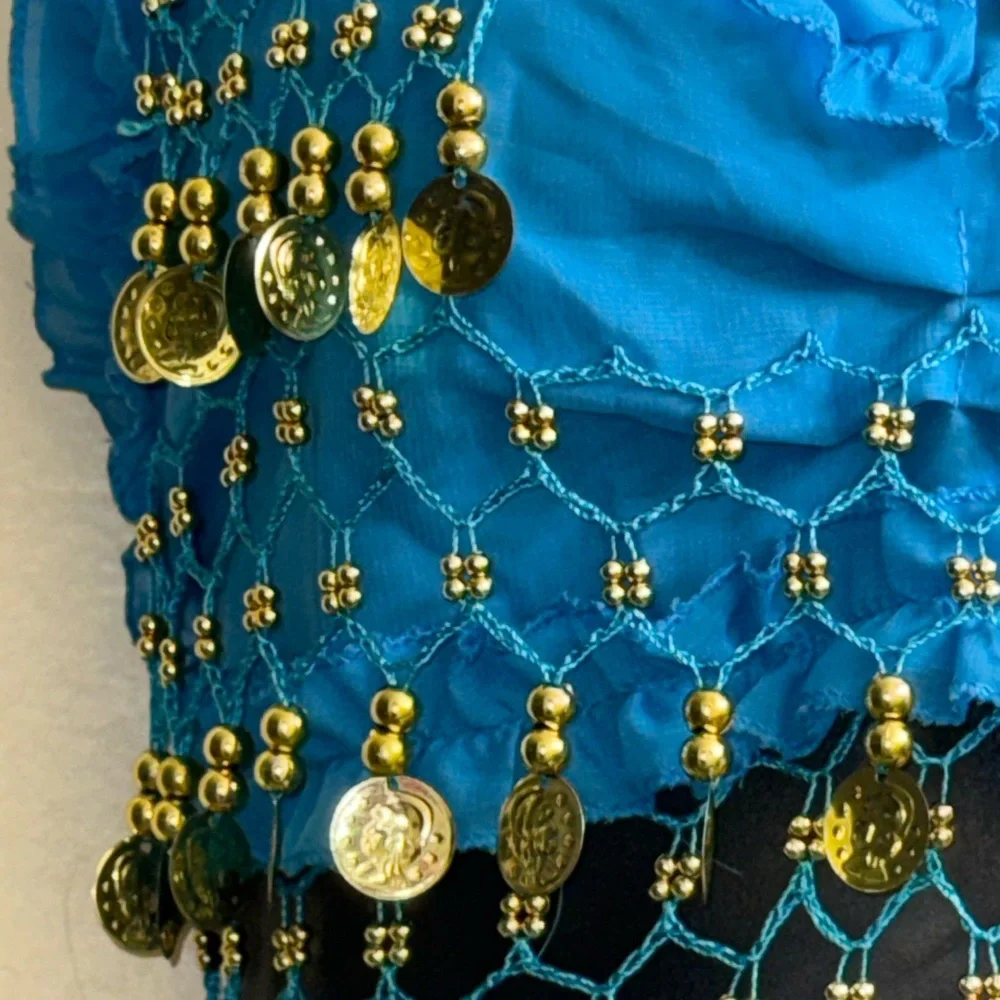 Girls Belly‎ Dance Costume Youth 10-12 Turquoise Coin Bra Skirt Set Cabaret